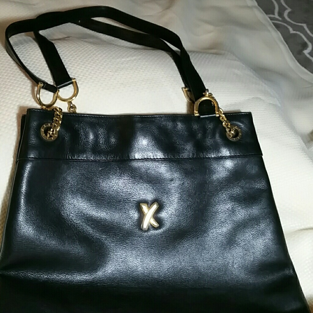 Vintage Paloma Picasso Handbag Black w/Gold Chain